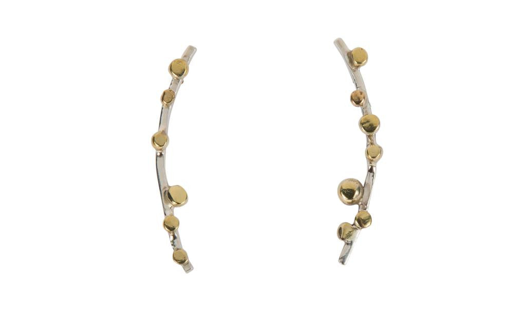 Silver Curves with Brass Bulbs Earrings