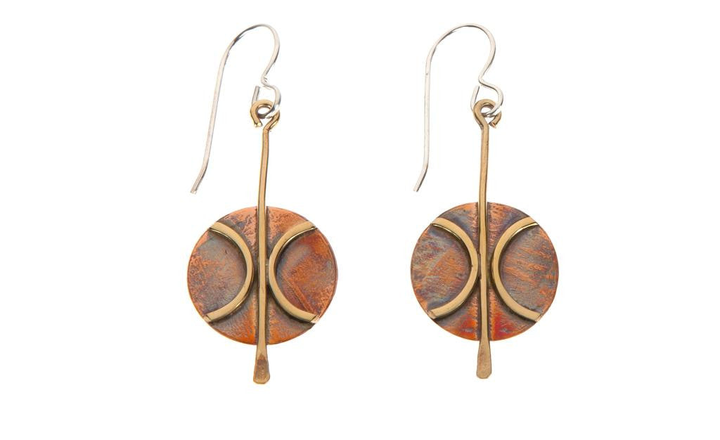 Copper Disk & Brass Earrings