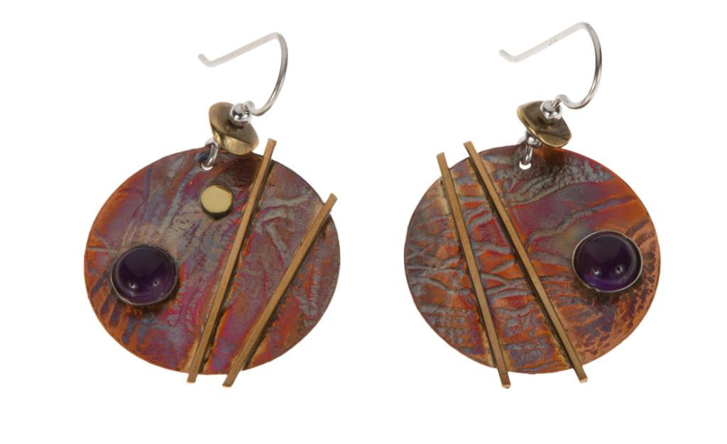 Amethyst Brass Copper Earrings