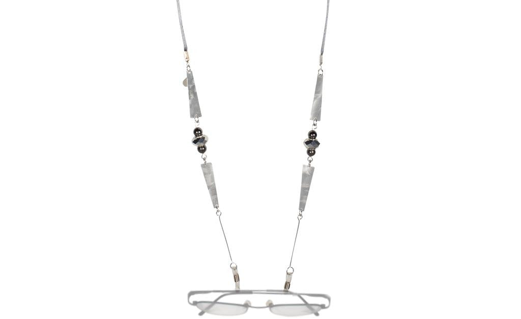 Reversible Brushed Metal Hematite Eyeglass Holder Necklace