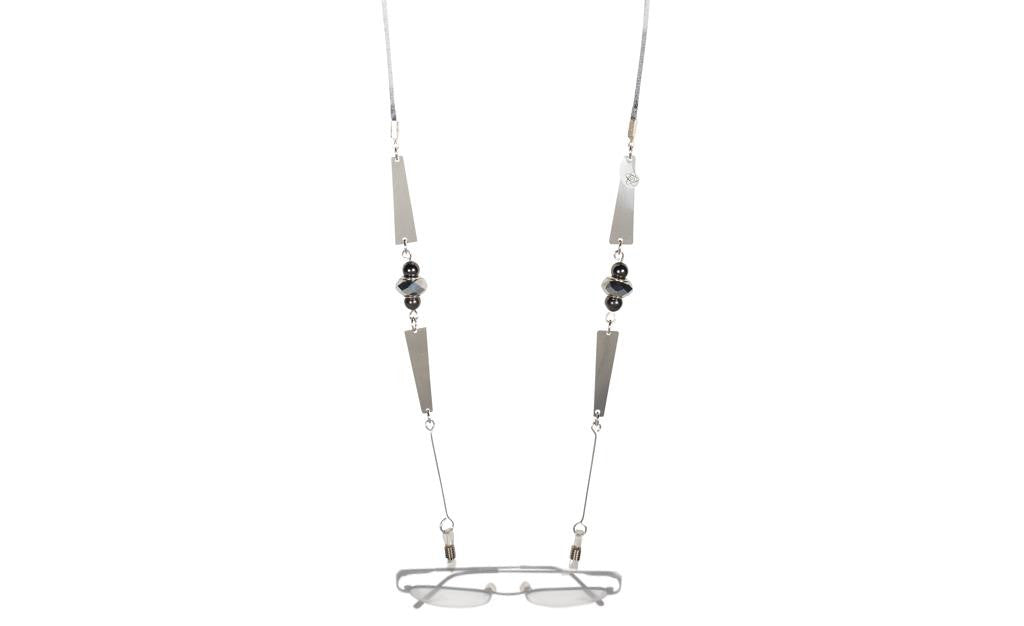 Reversible Brushed Metal Hematite Eyeglass Holder Necklace