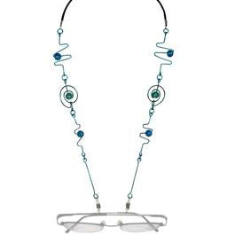 Blue Green Squiggles Eyeglass Holder Necklace