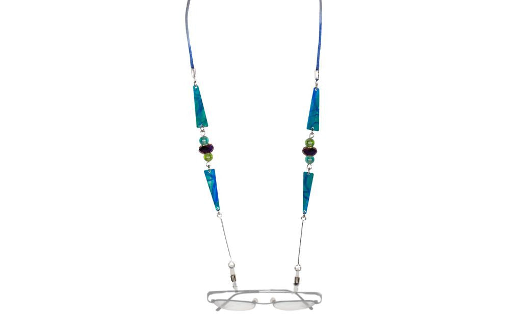 Reversible Blue/Multi Color Eyeglass Holder Necklace