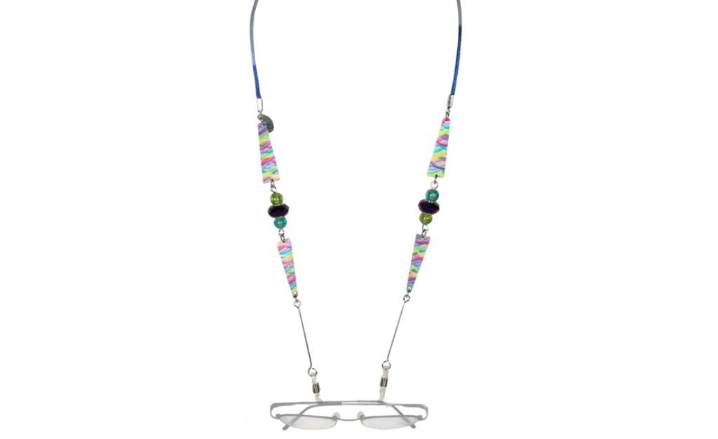 Reversible Blue/Multi Color Eyeglass Holder Necklace