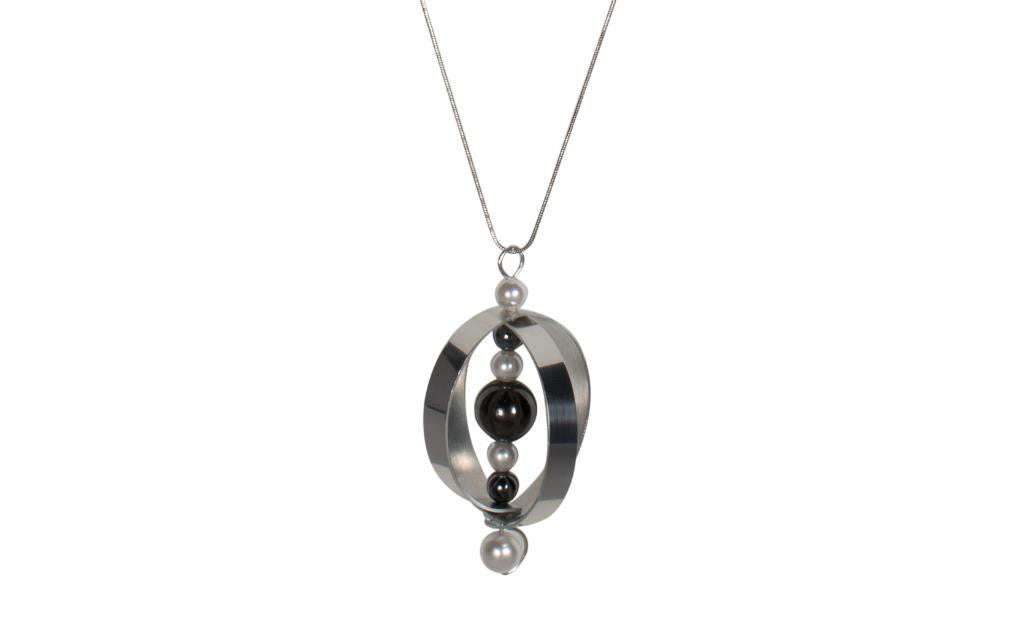 Hematite Pearl Orb Necklace